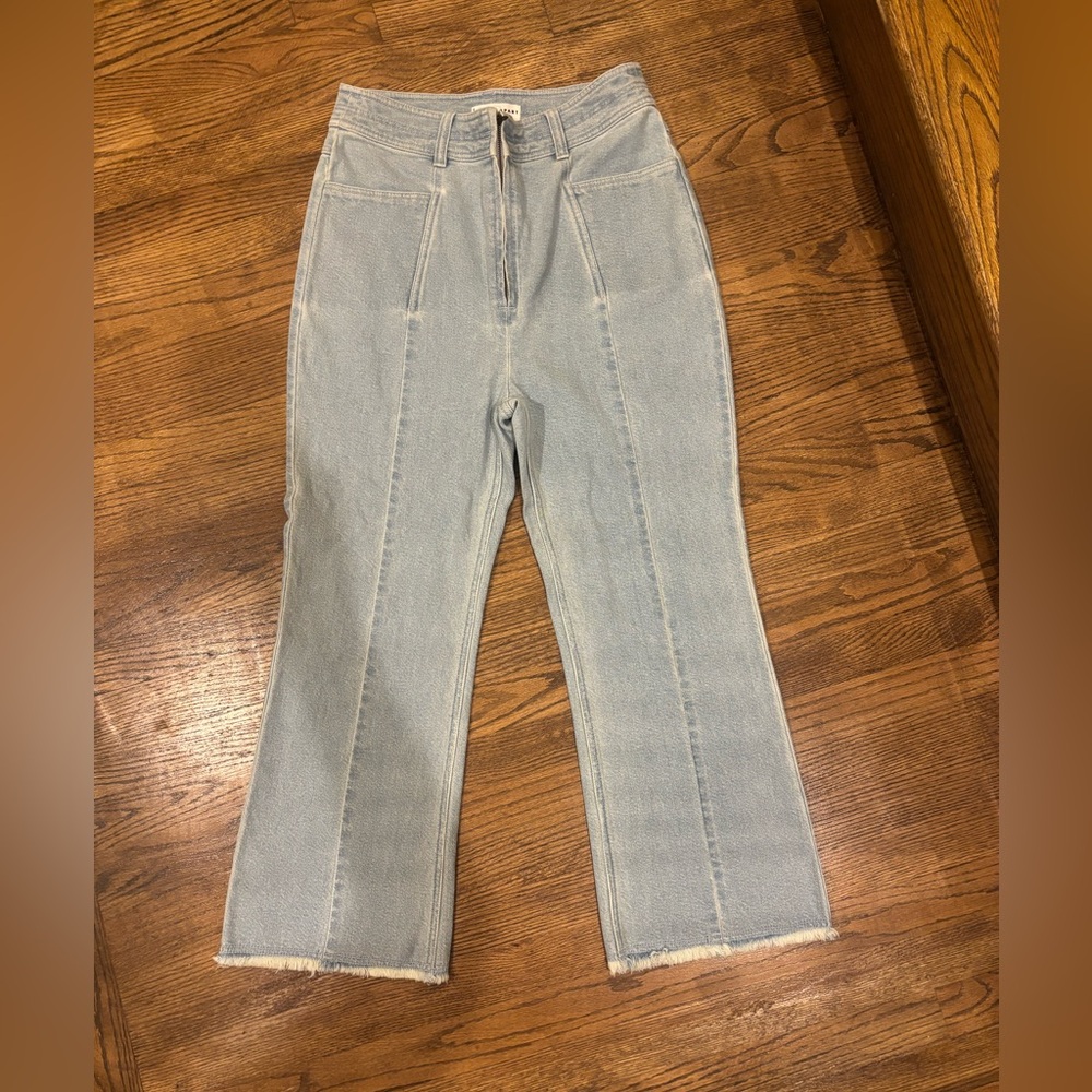 Apiece Apart Clara Light Wash Denim High Waisted Frayed Hem Jeans